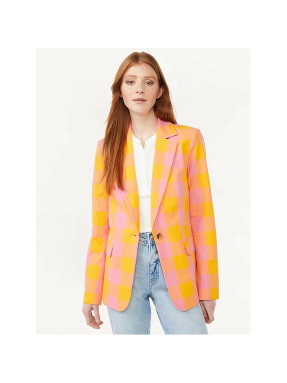 Women's FREE ASSEMBLY Orange Pink Plaid Blazer S